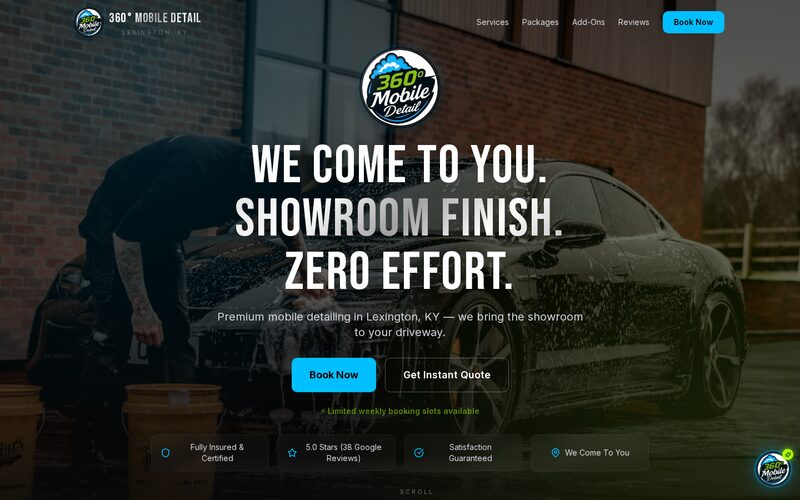 360° Mobile Detail website — homepage preview