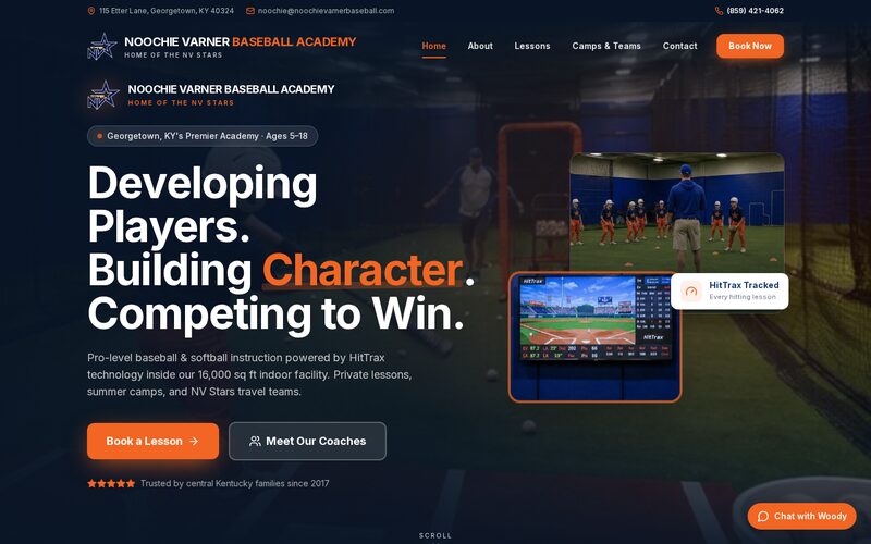 NVBA Baseball & Softball Academy website — homepage preview